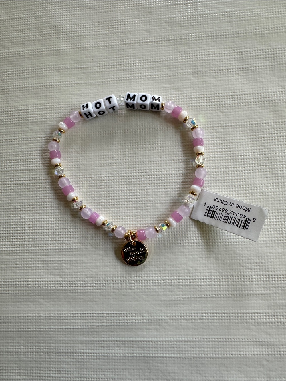 Little Words Project Pink Beaded Charm Bracelet with Gold Charm size  SM